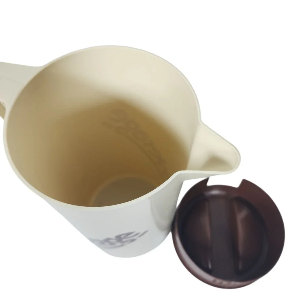 Vintage Beige Beverage Pitcher‎ with Brown Lid and Script Accent